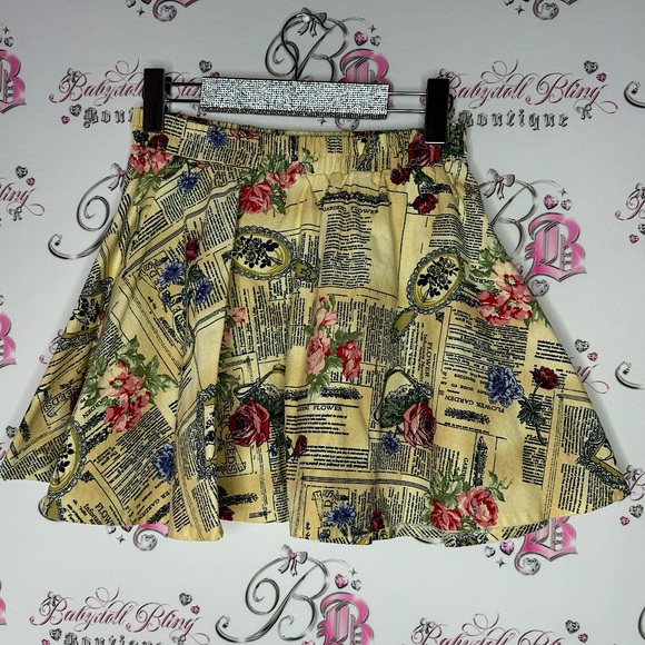 handmade Dresses & Skirts - Skirt vintage news paper design floral mirror cottage core renaissance vibes